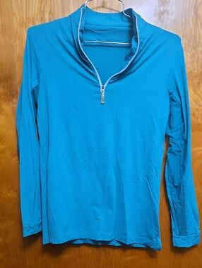 Women's Long Sleeve Quarter-Zip Tee - Teal Blue